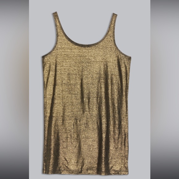 EILEEN FISHER Tank Top Foil Printed Linen Jersey Scoop Neck Shell Black Gold - Picture 3 of 8
